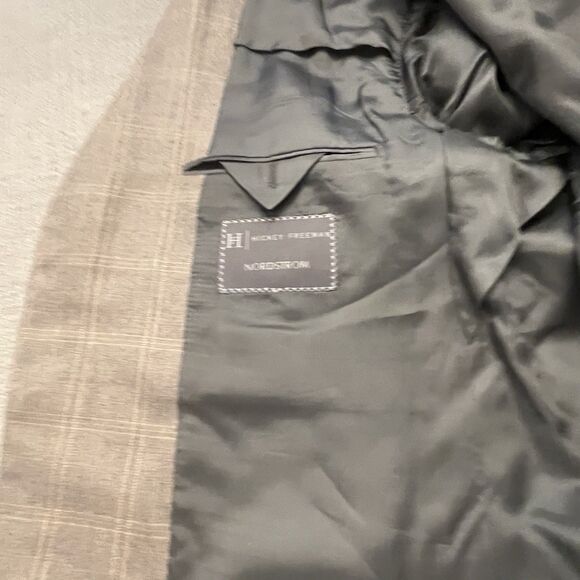Hickey Freeman Madison Mens Beige Windowpane Cashmere Silk Sport Coat 46R - Picture 9 of 13